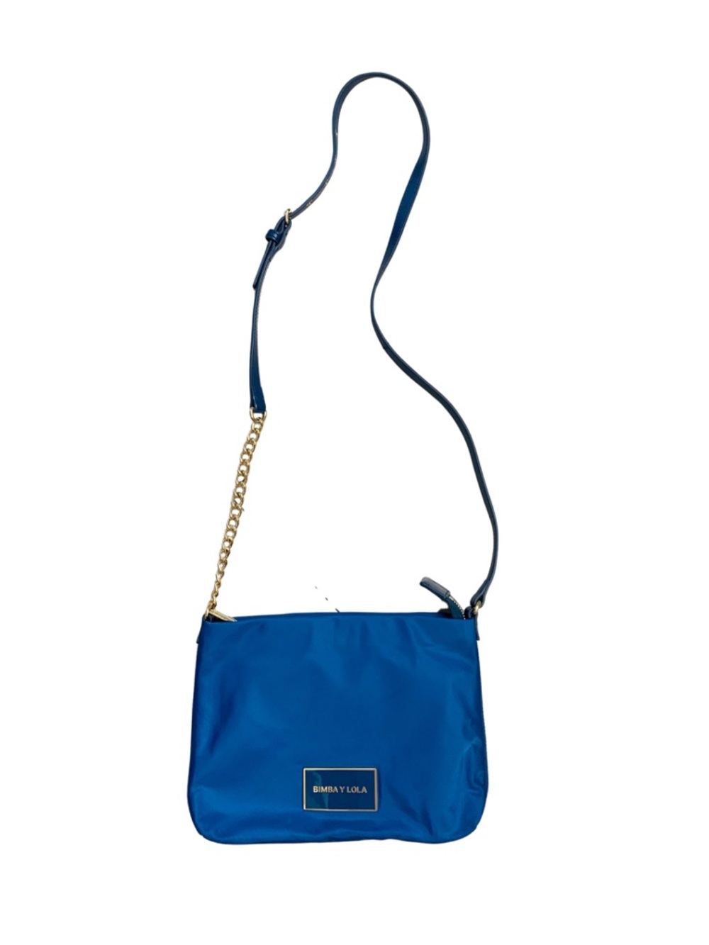 Bimba Y Lola Teal Blue Nylon Leather Crossbody Bag Luxe Preppy Minimal Capsule